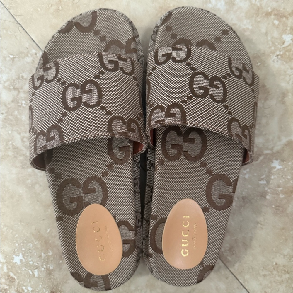 Gucci Brown Monogram Slides